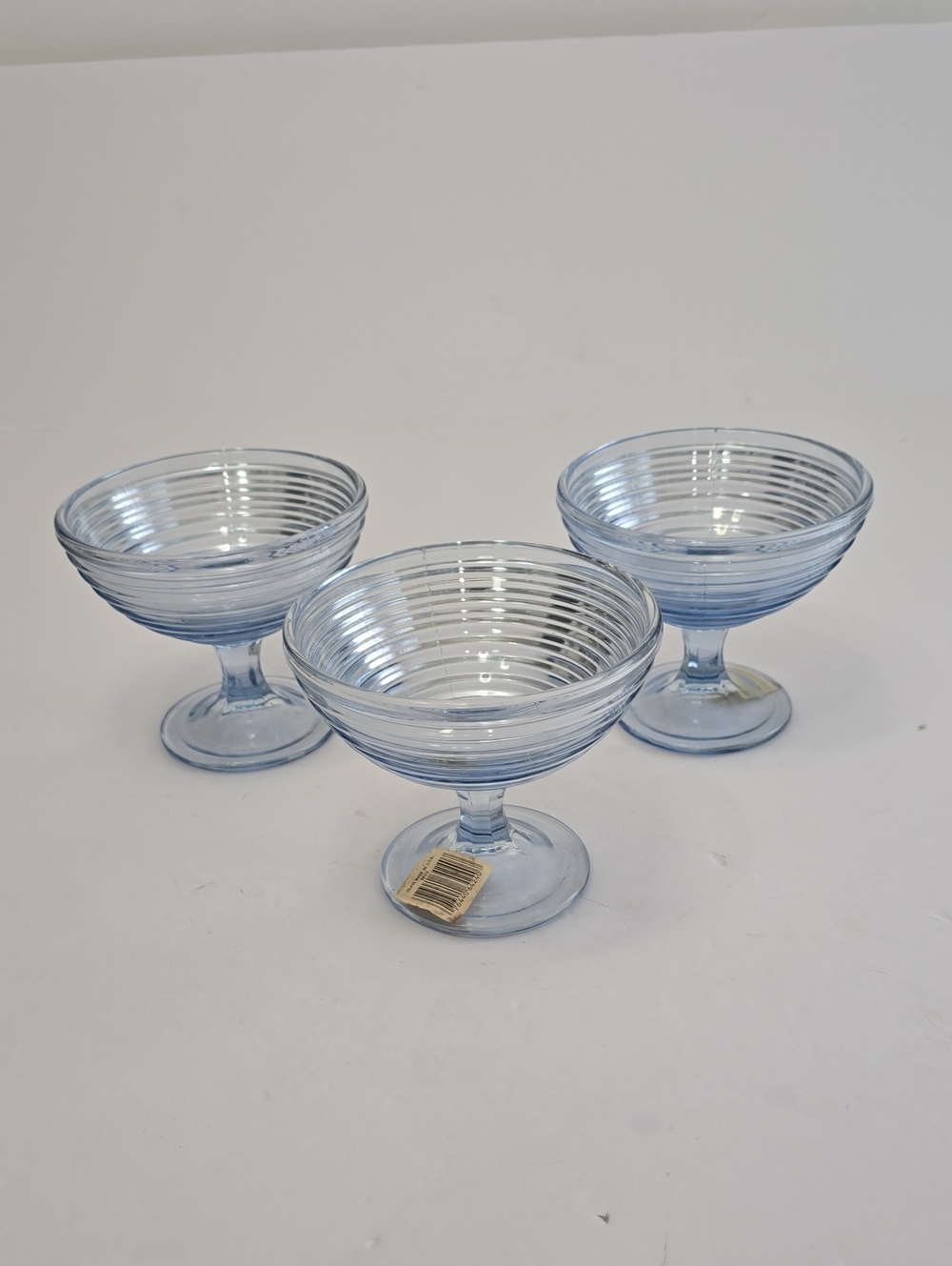 Anchor Hocking Set Of 3 Park Avenue Ice Blue Footed Dessert Bowls Compotes Glass